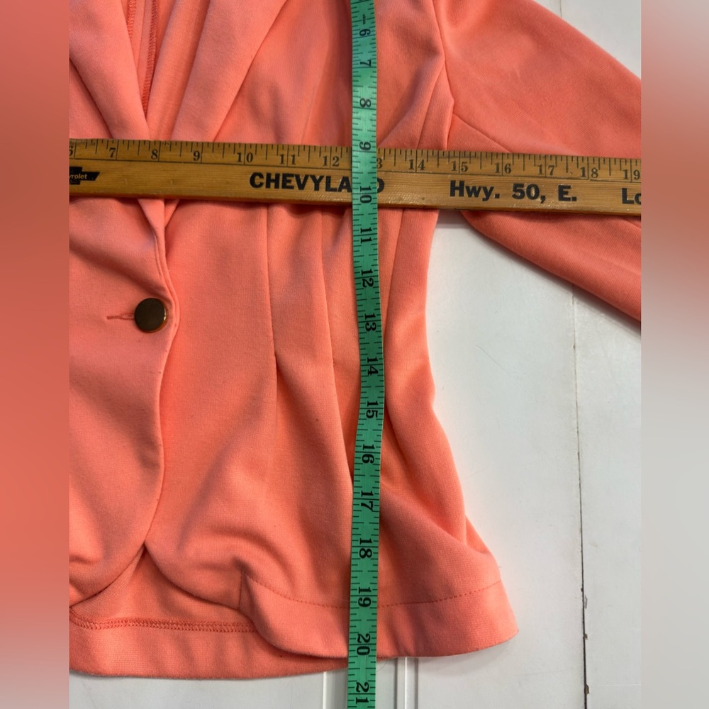 Papaya Women’s Sz M Salmon Pink Orange Pleated One Button Blazer Jacket - Picture 5 of 8